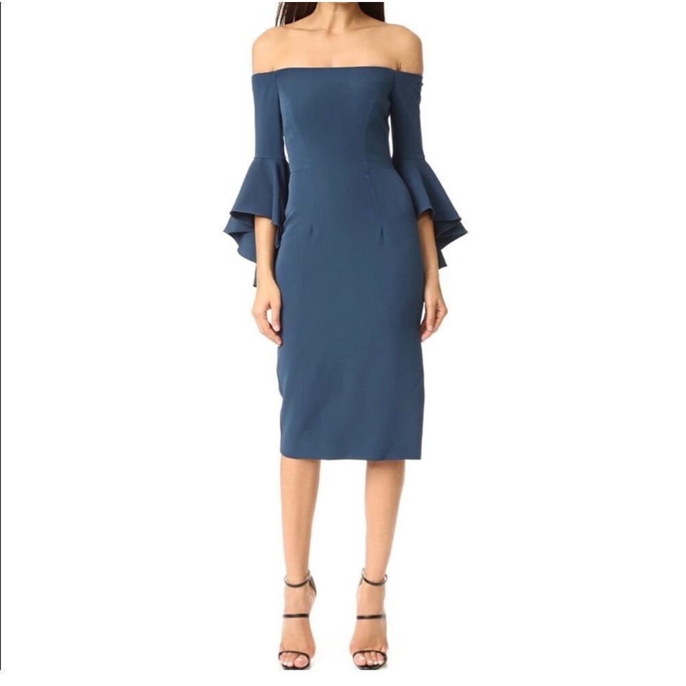 Milly Womens‎ Selena Blue Off the Shoulder Double Bell Sleeve Midi Dress Size 6